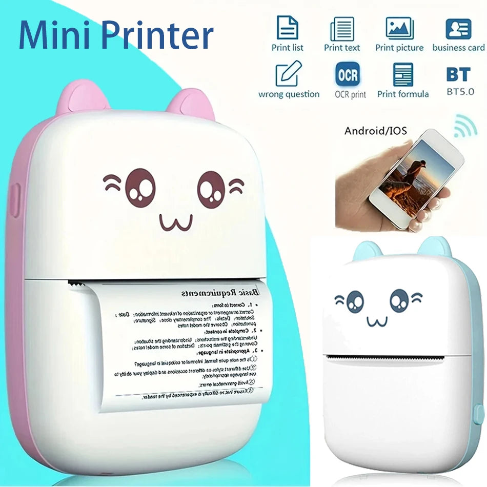 Mini Thermal Printer Wireless BT 200Dpi Label Photo Memo Wrong Question Printing Tag Bluetooth Printer USB Cable Portable