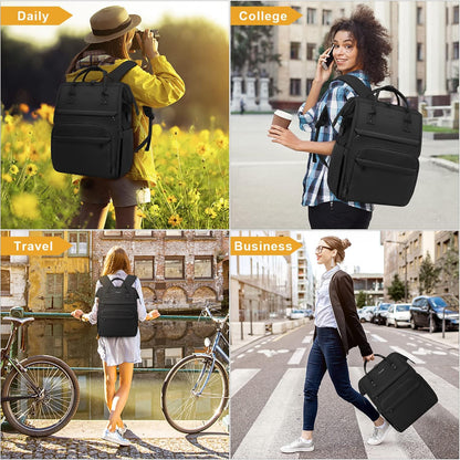 Laptop Backpack for Women, 17 Inch Nurse Teacher Backpack Work Travel Bags Computer Bag College Backpack Casual Daypack Purse, Black