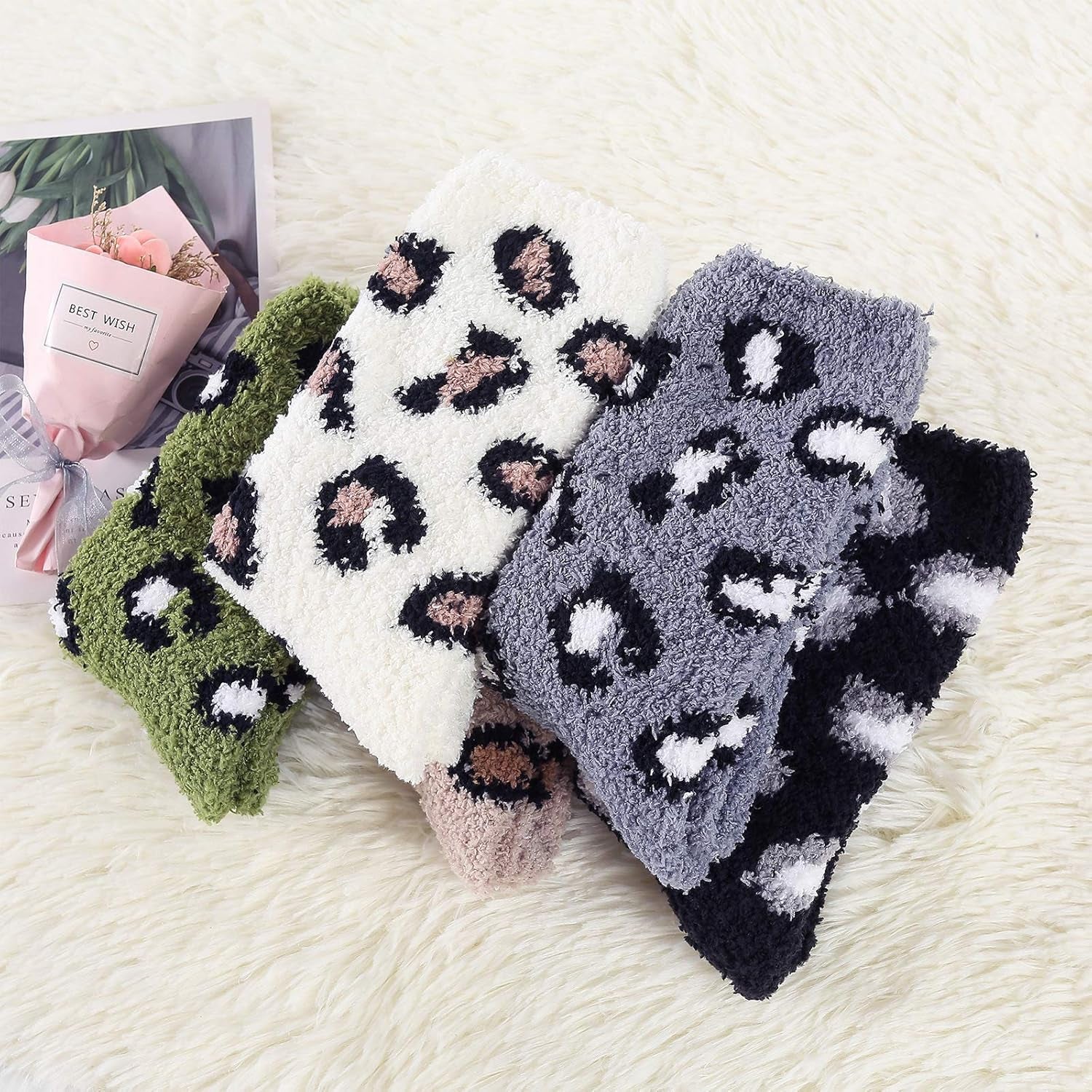 Womens Fuzzy Socks Warm Slipper Socks Winter Fluffy Socks Cozy Fuzzy Socks Athletic Fleece Socks Cute Crew Socks