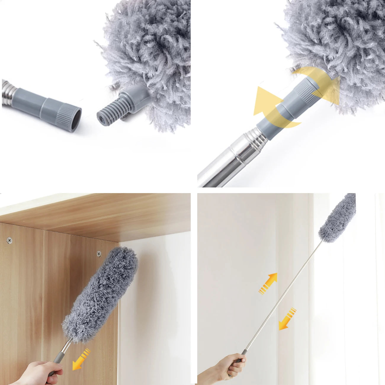 3PCS Long Handle Microfiber Duster Brush Set Bedside Duster Brush for Sofa Bed Furniture Magic Duster Home Cleaning Tool